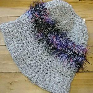 Womens Messy Bun Hat Mohair Grey Purple